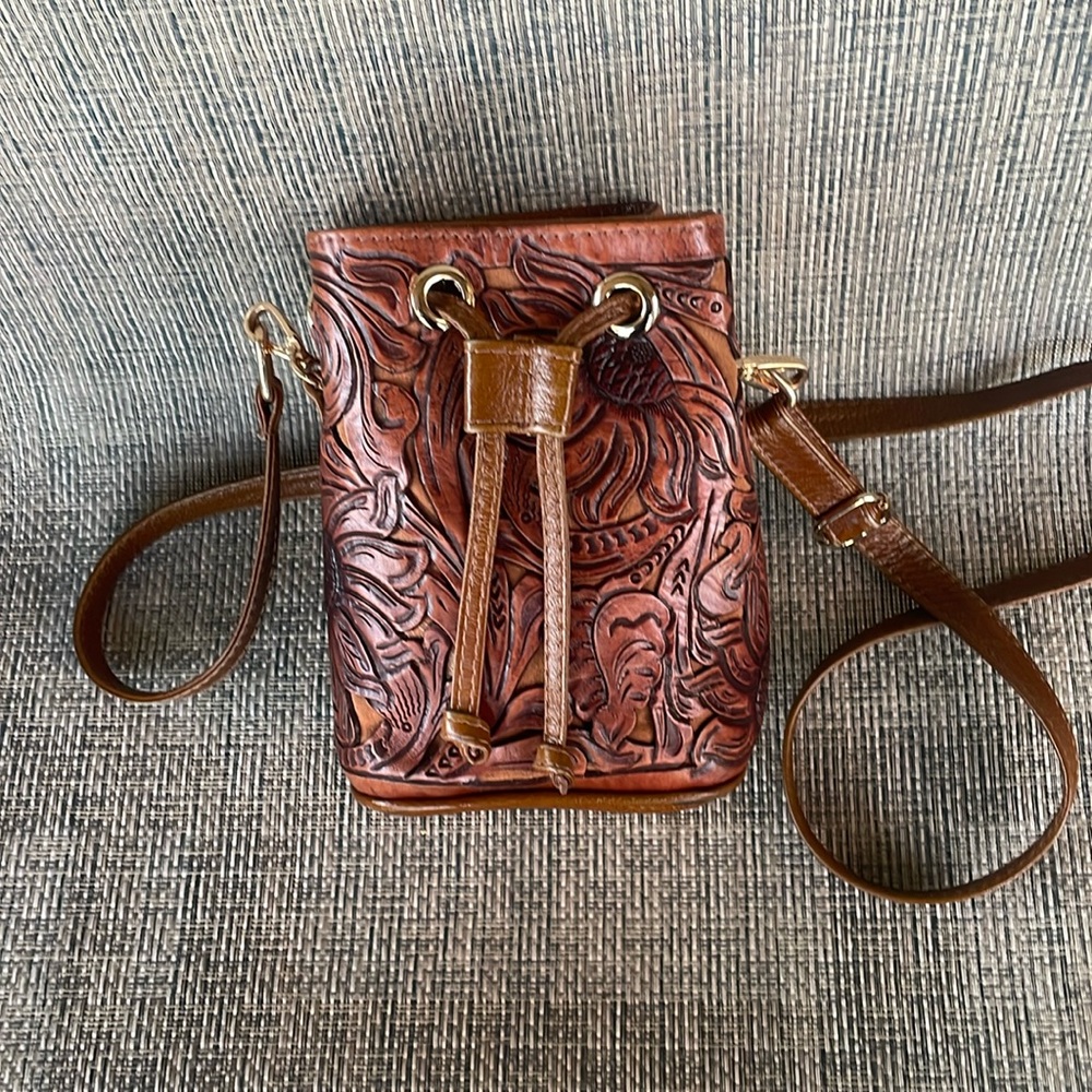 All leather artesian, mini bucket, Crossbody